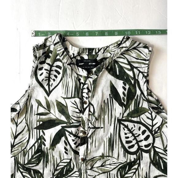 Tahari White and Green Floral Sleeveless Button Up Shirt Women's Size M - Picture 9 of 9